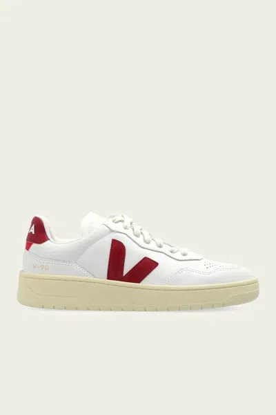 Veja Sneakers V-10 In White And Marsala Leather