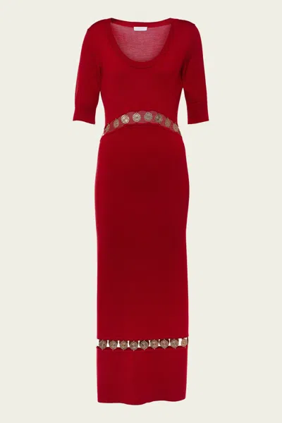 Rabanne Wool-blend Coin Detail Midi Dress In Red