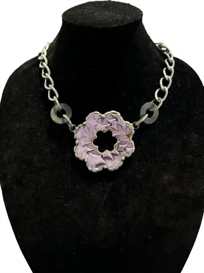 Art By Amy Labbe Printed Flower Necklace In Silver/purple In Multi