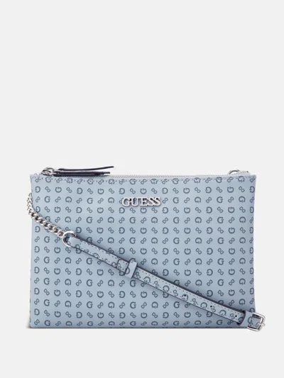 Guess Factory Tidewood Logo Double Zip Mini Crossbody In Blue