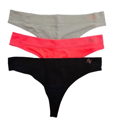 New Balance Women's 3-pack Performance Seamless Thong In Black/electric Red/grey In Multi