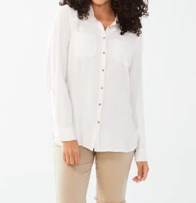 Fdj Long Sleeve Roll Tab Shirt In White In White