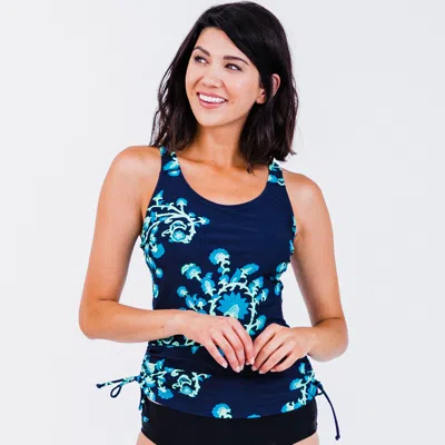 Calypsa Women's Maya Maya Tankini Swim Top With Removable Cups - Patterns In Blue