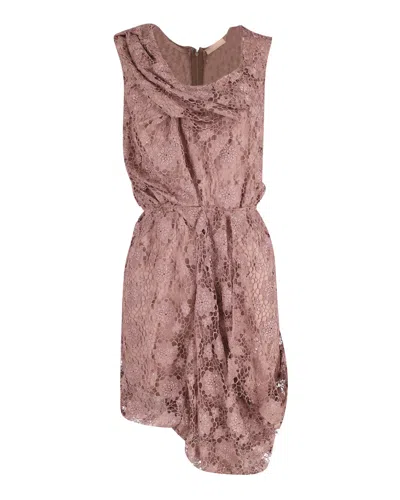 Nina Ricci Draped Lace Dress In Rose Pink Polyester In Pink