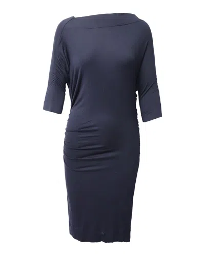 Vivienne Westwood Anglomania Draped Long Sleeve Dress In Navy Blue Viscose In Blue