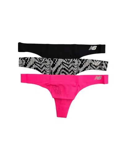 New Balance Women's 3-pack Performance Breathe Thong In Black/black & White Speed Glitch/alpha In Multi