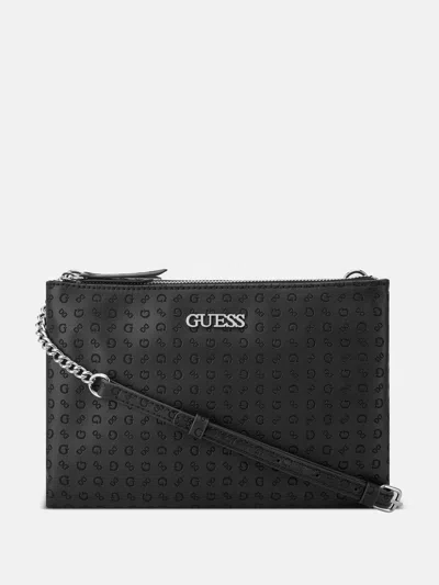 Guess Factory Tidewood Logo Double Zip Mini Crossbody In Black