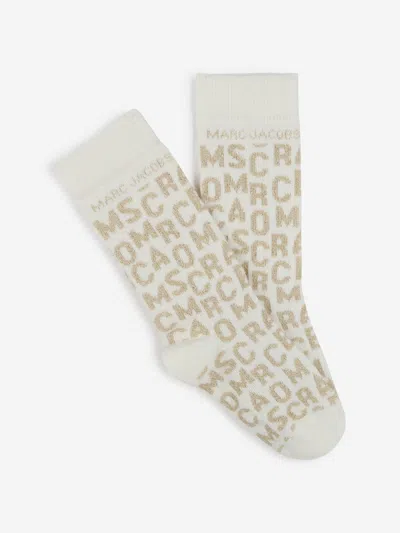 Marc Jacobs Girls Monogram Jacquard Socks In Ivory