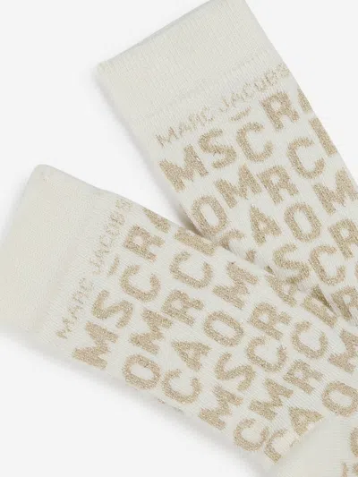 Marc Jacobs Girls Monogram Jacquard Socks In Ivory