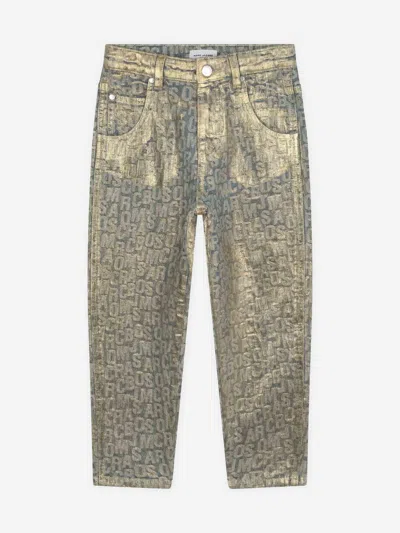 Marc Jacobs All-over Logo Distressed Jeans In Gold