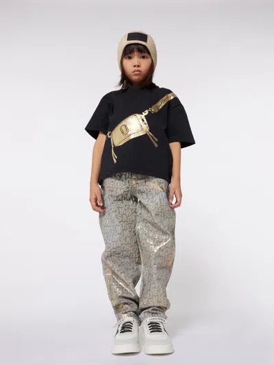 Marc Jacobs All-over Logo Distressed Jeans In Gold