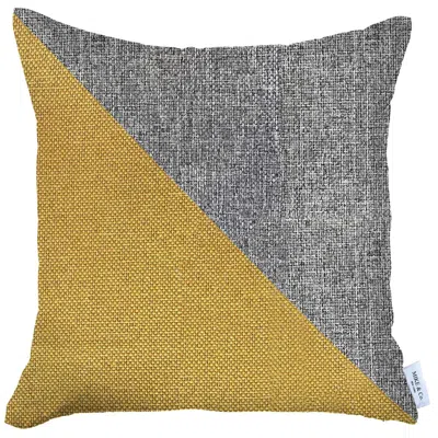Homezia 18" X 18" Grey And Yellow Geometric Zippered Handmade Polyester Throw Pillow Cover