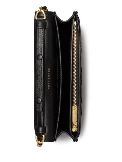Tory Burch Fleming Soft Leather Wallet On A Chain In Black