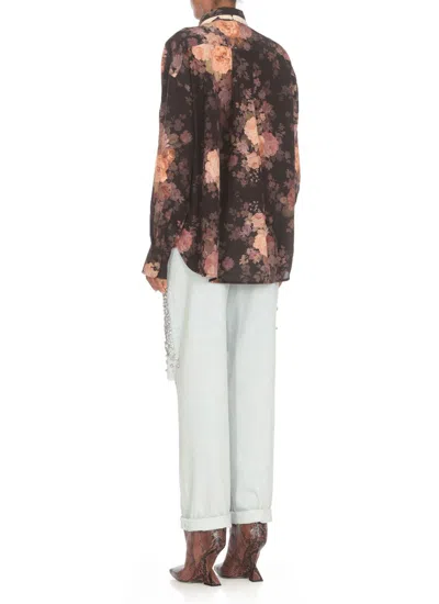 Zimmermann Illustration Lace-trimmed Floral-print Silk Crepe De Chine Shirt In Black