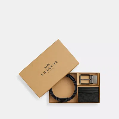 Coach Outlet Boxed Card Case And Belt Gift Set In Signature Canvas In Grey