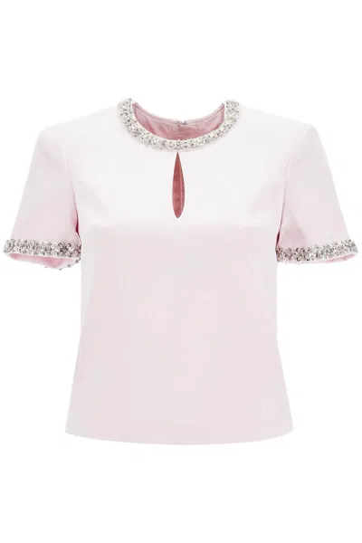 Shop Self-portrait 'satin Top With Crystals Embellishments In Pink