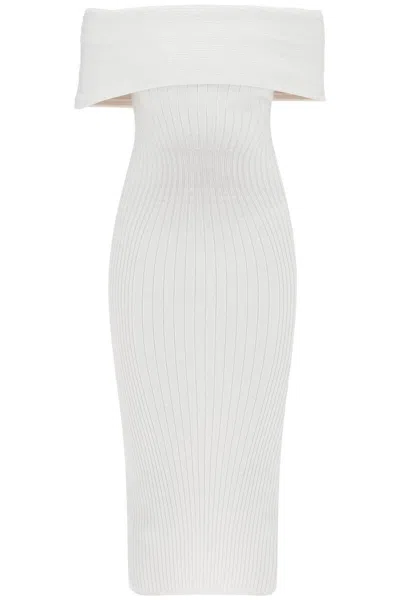 Mugler Knitted Off-shoulder Dress In White