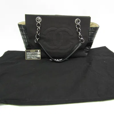 Pre-owned Chanel Chocolate Bar Black Canvas Tote Bag ()