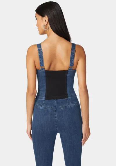 Bebe Pdr Combo Zip Front Denim Corset In True Blue Wash,black
