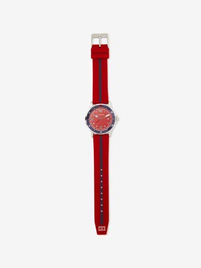 Tommy Hilfiger Boys Logo Strap Watch In Red
