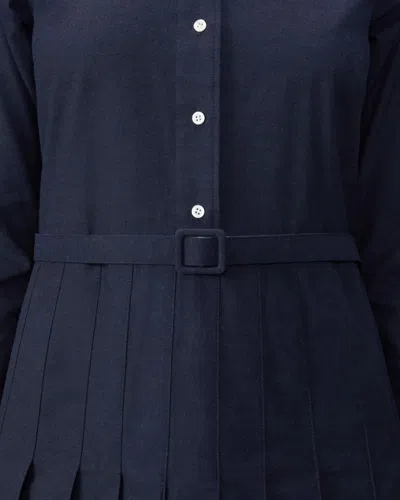 Thom Browne Elegant Midi Shirt Dress With Pleated Skirt And Tri-color Belt In Blue