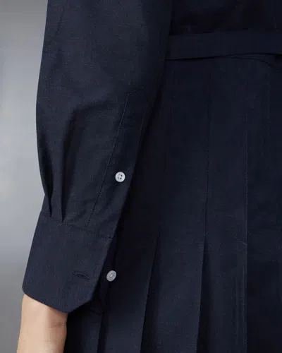 Thom Browne Elegant Midi Shirt Dress With Pleated Skirt And Tri-color Belt In Blue