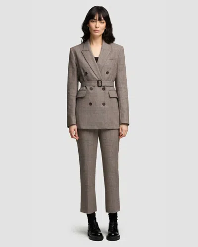 Argent Plaid Houndstooth Trouser In Cream/brown Multi