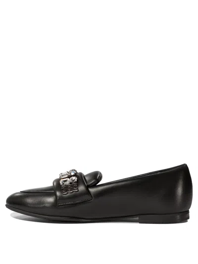 Shop Casadei Loafers With Crystal Details