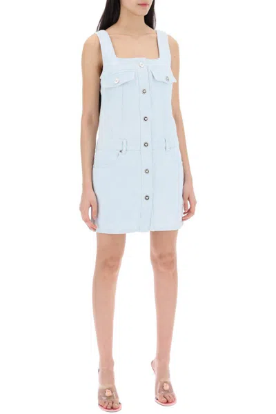 Shop Versace "medusa Mini Denim Dress In Blue