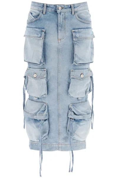 Shop Attico Cargo Denim Skirt In Blue