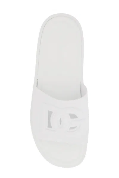 Dolce & Gabbana White Sandals With Logo Detail In Rubber Man In Multi