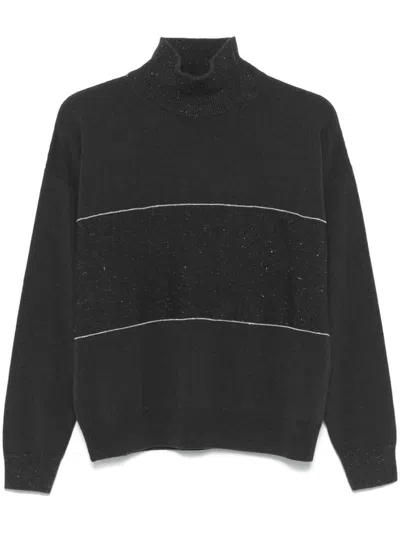 Shop Peserico Wool Sweater With Beads And High Collar In Black