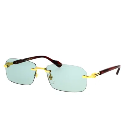 Gucci Gold Burgundy Green Metal Sunglasses In Gold