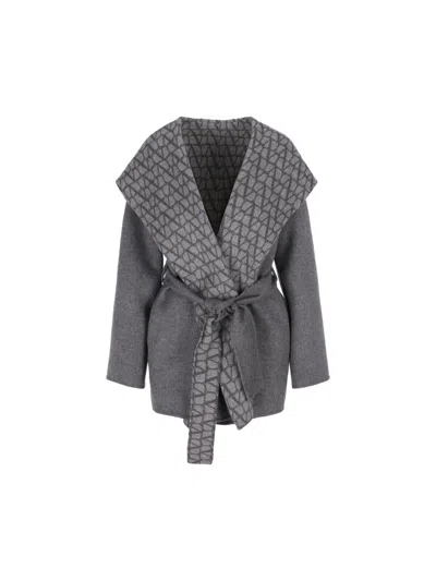 Shop Valentino Garavani Jackets In Gray Melange/gray Iconogra