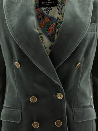 Shop Etro Double Breasted Velvet Blazer