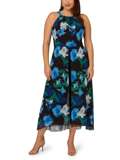 Adrianna Papell Plus Size Floral-print Halter Jumpsuit In Multi