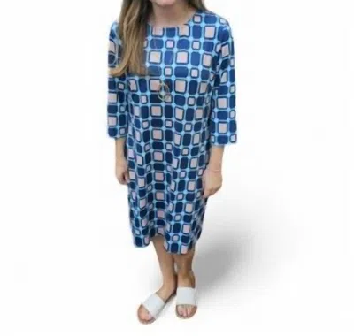 Erma’s Closet Block Print Dress In Blue/khaki In Multi