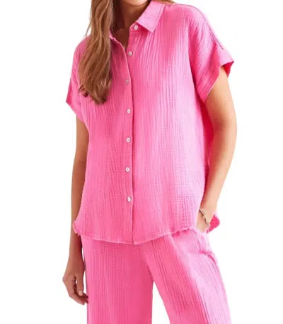 Tribal Gauze Button-up Shirt In Hot Pink In Pink