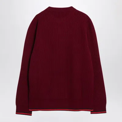 Gucci Red Crewneck Sweater With Web Detail In Ribbed Wool Blend Man In Red