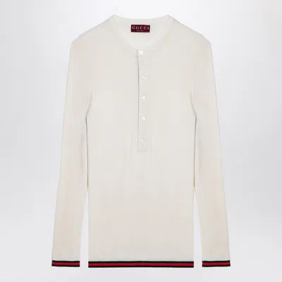 Gucci White Long Sleeved Top In Rib Silk Man In Multicolor