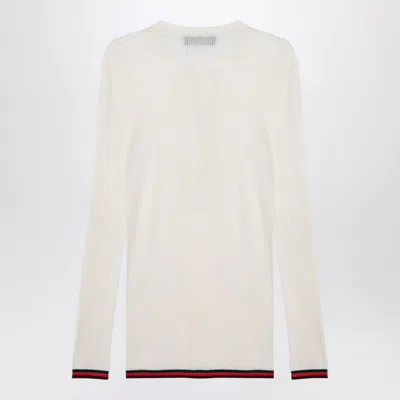 Gucci White Long Sleeved Top In Rib Silk Man In Multicolor