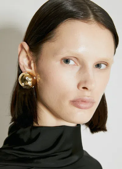 Saint Laurent Rhinestone Dome Metal Earrings In Gold