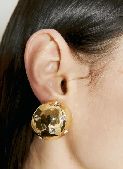 Saint Laurent Rhinestone Dome Metal Earrings In Gold