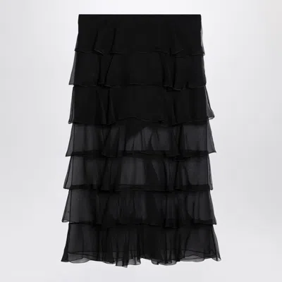 Valentino Semi-sheer Chiffon Midi Tiered Skirt In Black