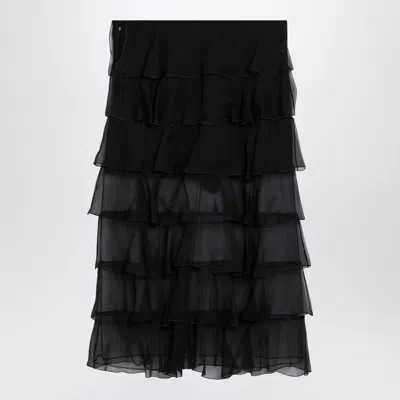 Valentino Semi-sheer Chiffon Midi Tiered Skirt In Black
