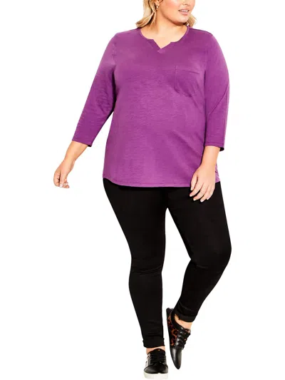 Avenue Plus Womens Heathered Notch Neck Pullover Top In Multi