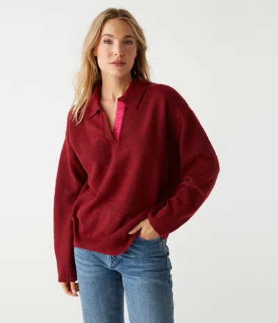 Michael Stars Jonas Johnny Collar Sweater In Dark Carmine