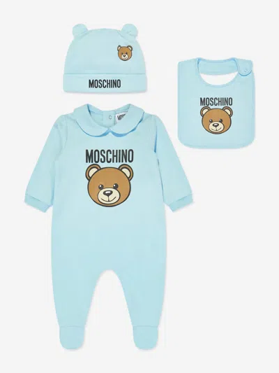 Moschino Baby Boys Bear Logo Babygrow Gift Set In Blue