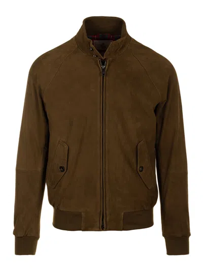 Baracuta High Neck Suede Outerwear Featuring Pockets In Green