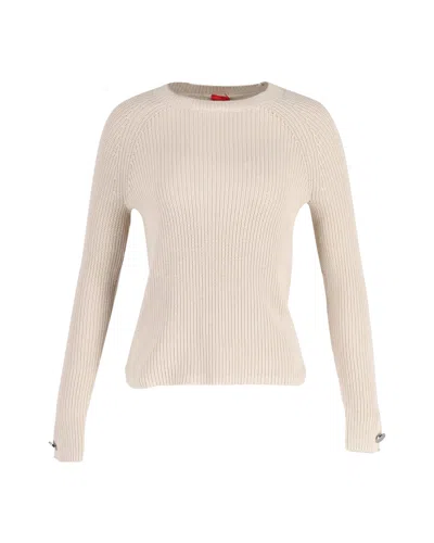 Hugo Boss Knitted Crewneck Sweater In Beige Cotton In Beige